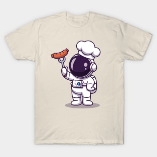 Cute Astronaut Chef With Grill Sausage T-Shirt